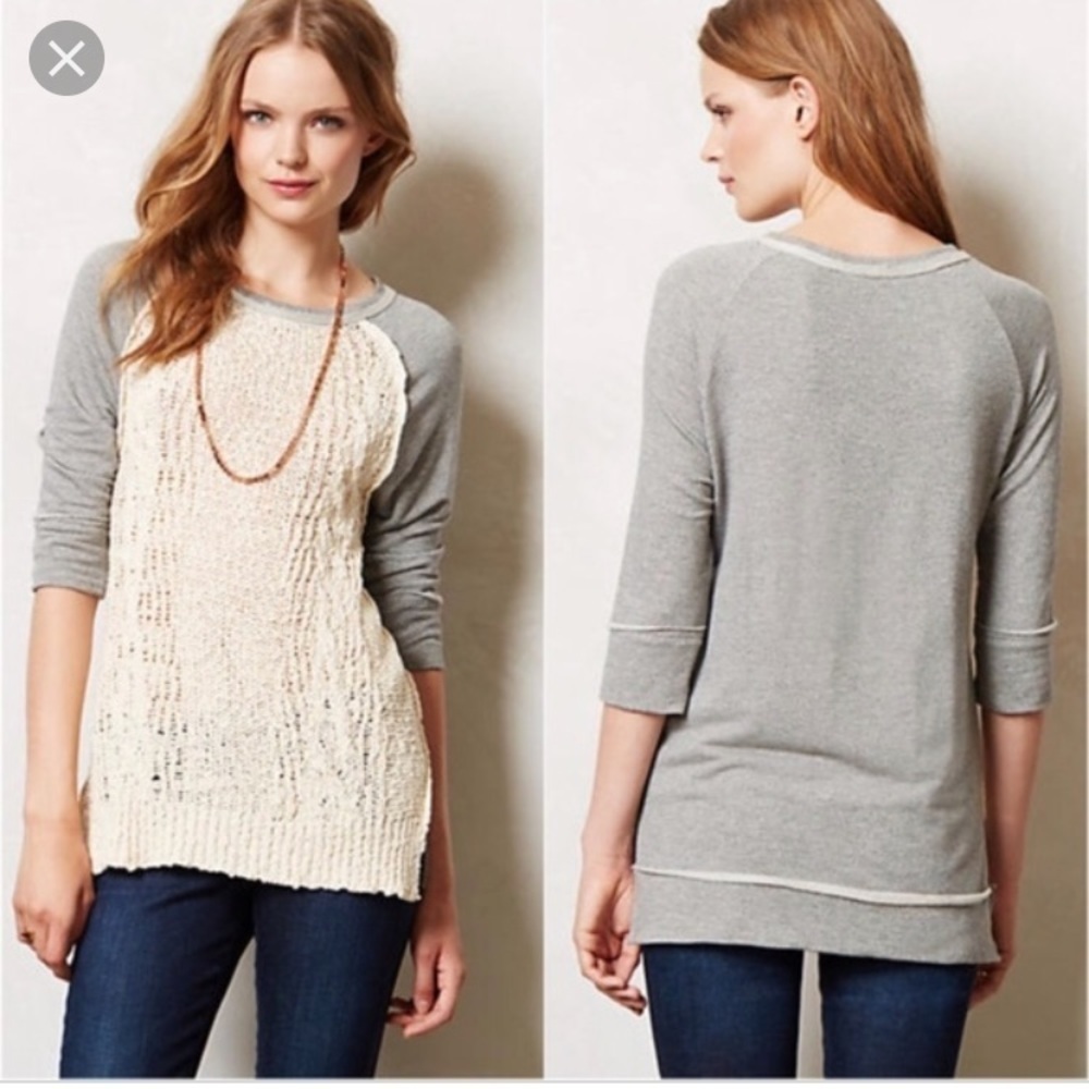 ANTHROPOLOGIE Dolan Parknit Gray & Cream Sweater